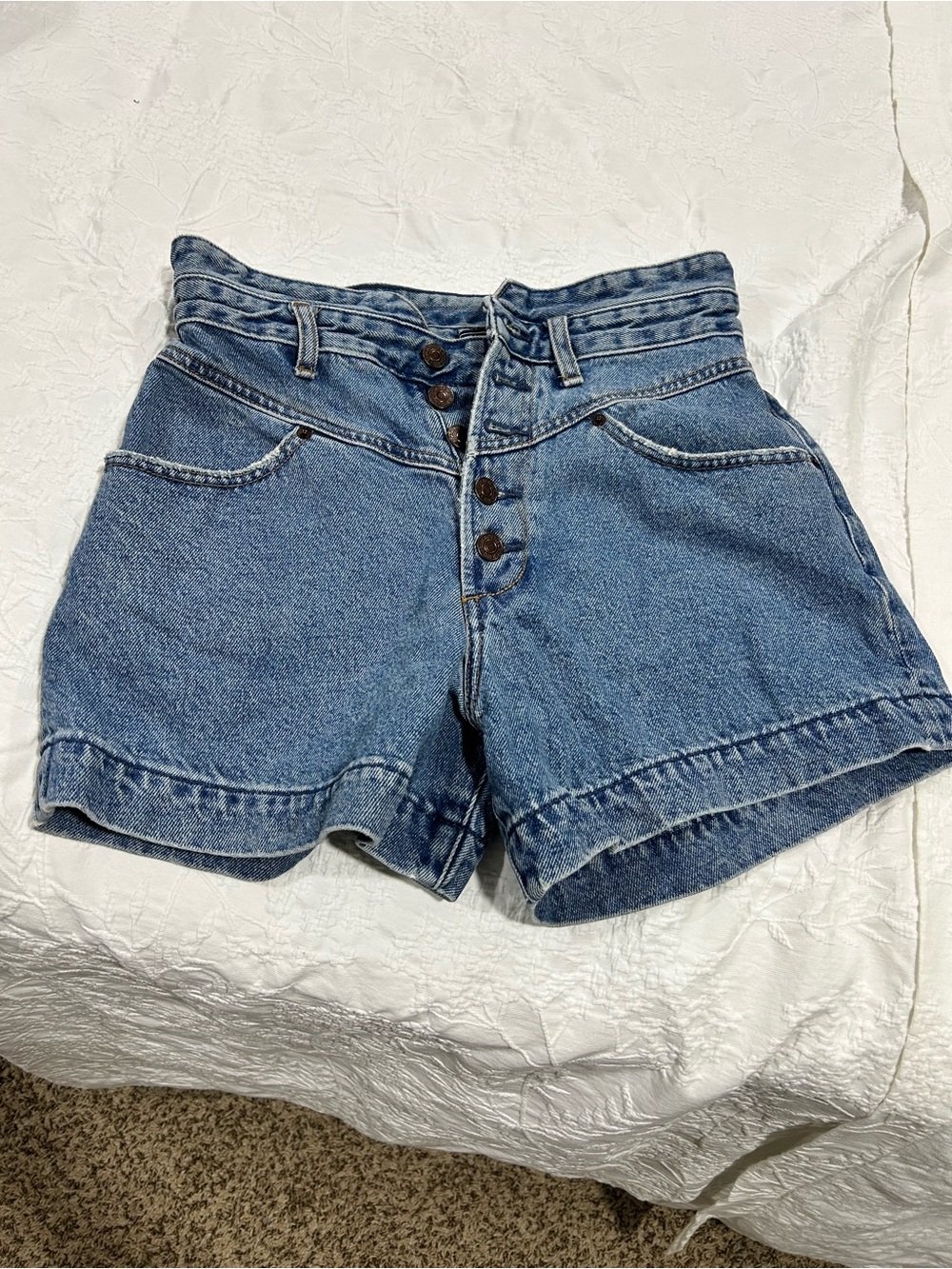 Abercrombie & Fitch Light Blue High-Rise Button Fly Denim Shorts
